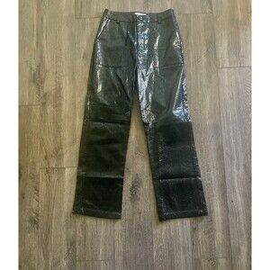 4th & Reckless Womens Wilcox Straight Leg Pants Black Croc Faux Leather Large